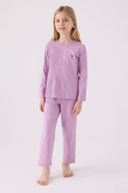 U.S. Polo Assn. Kız Çocuk Bisiklet Yaka Pigment Baskılı Kışlık Regular Fit Mor Pijama Takımı US1668-C-V16