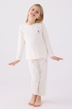 U.S. Polo Assn. Kız Çocuk Bisiklet Yaka Pigment Baskılı Kışlık Regular Fit Beyaz Pijama Takımı US1668-C-V17