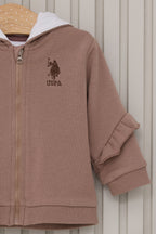 U.S. Polo Assn. Kız Bebek Kapüşonlu Pigment Baskılı Kışlık Regular Fit Kahverengi Bebek Takımı USB2123-C-V1