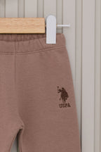 U.S. Polo Assn. Kız Bebek Kapüşonlu Pigment Baskılı Kışlık Regular Fit Kahverengi Bebek Takımı USB2123-C-V1