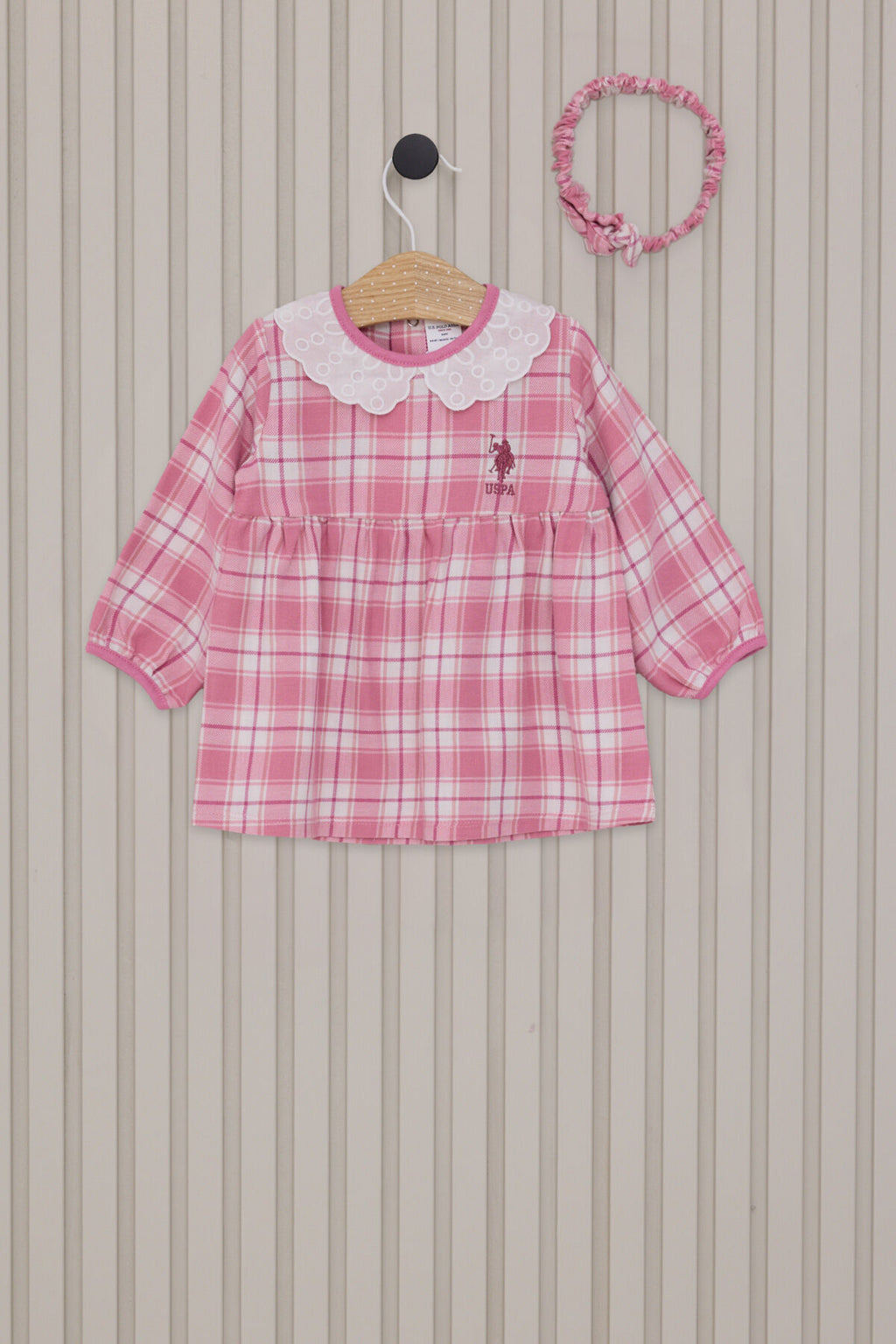 U.S. Polo Assn. Kız Bebek Bebe Yaka Pigment Baskılı Kışlık Regular Fit Pembe Elbise USB2138-C-V1