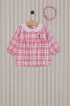 U.S. Polo Assn. Kız Bebek Bebe Yaka Pigment Baskılı Kışlık Regular Fit Pembe Elbise USB2138-C-V1