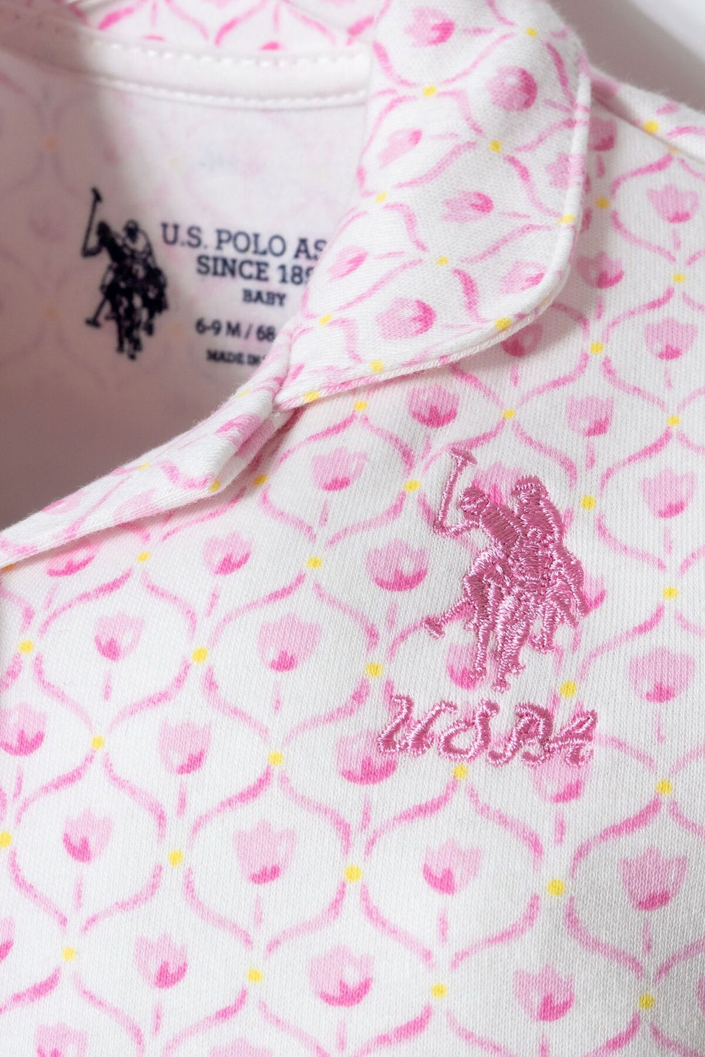 U.S. Polo Assn. Kız Bebek Gömlek Yaka Nakışlı Yazlık Regular Fit Pembe Bebek Takımı USB3020-C-V1