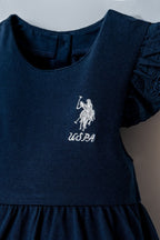 U.S. Polo Assn. Kız Bebek Bisiklet Yaka Nakışlı Yazlık Regular Fit Lacivert Elbise USB2962-C-V1