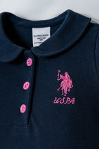 U.S. Polo Assn. Kız Bebek Polo Yaka Nakışlı Yazlık Regular Fit Lacivert Tulum USB3026-C-V3