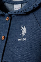 U.S. Polo Assn. Kız Bebek Düğmeli Yaka Nakışlı Yazlık Regular Fit Mavi Elbise USB2967-C-V1