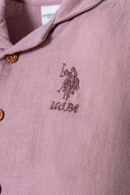 U.S. Polo Assn. Kız Bebek Gömlek Yaka Nakışlı Yazlık Regular Fit Pembe Bebek Takımı USB2978-C-V1
