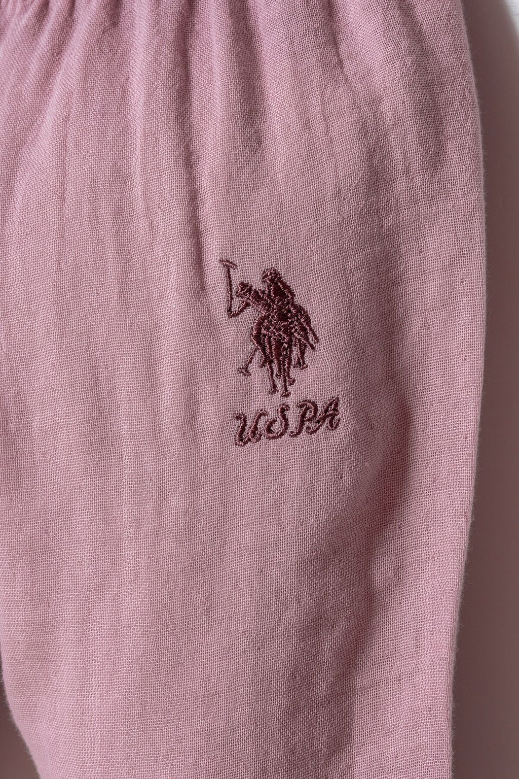 U.S. Polo Assn. Kız Bebek Gömlek Yaka Nakışlı Yazlık Regular Fit Pembe Bebek Takımı USB2978-C-V1