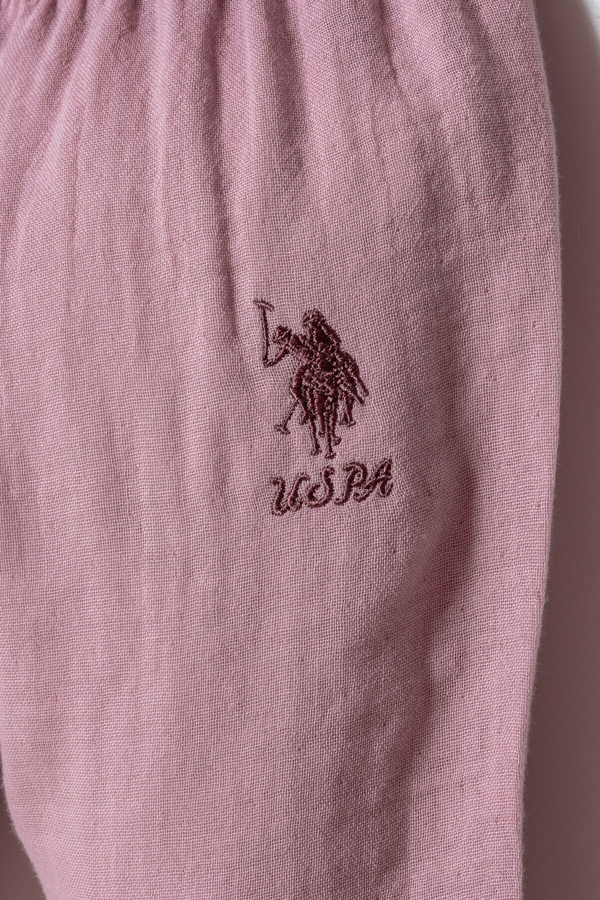 U.S. Polo Assn. Kız Bebek Gömlek Yaka Nakışlı Yazlık Regular Fit Pembe Bebek Takımı USB2978-C-V1