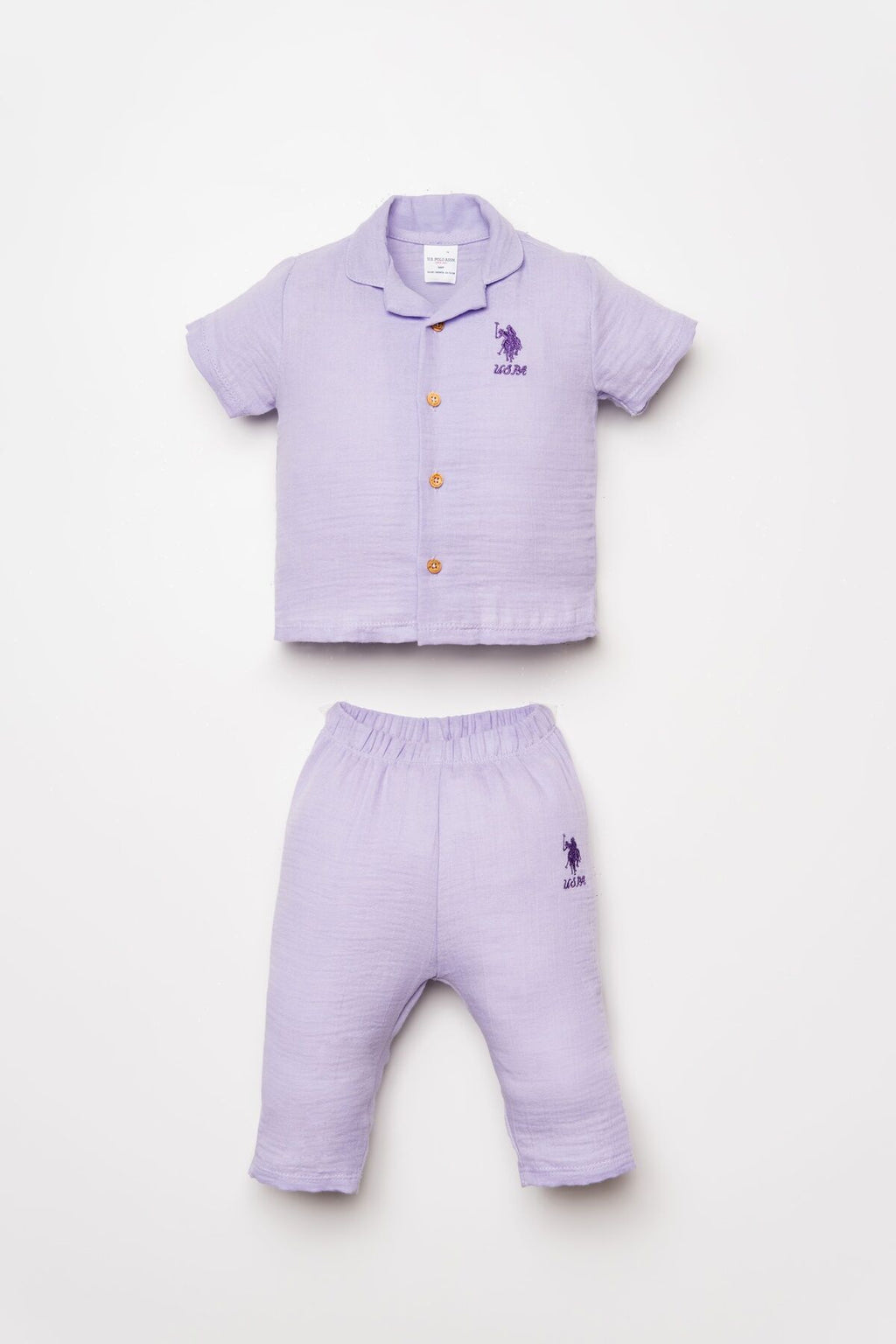 U.S. Polo Assn. Kız Bebek Gömlek Yaka Nakışlı Yazlık Regular Fit Mor Pijama Takımı USB2978-C-V6