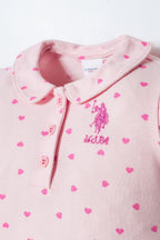 U.S. Polo Assn. Kız Bebek Polo Yaka Nakışlı Yazlık Regular Fit Pembe Bebek Takımı USB3029-C-V1