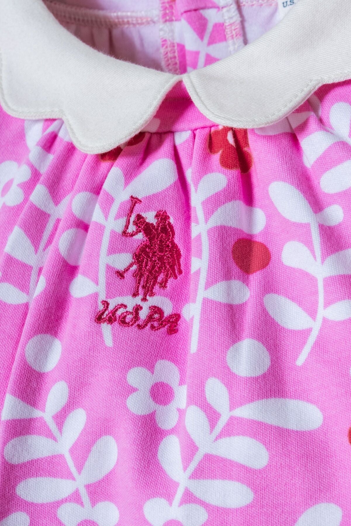U.S. Polo Assn. Kız Bebek Bebe Yaka Nakışlı Yazlık Regular Fit Pembe Elbise USB3006-C-V1