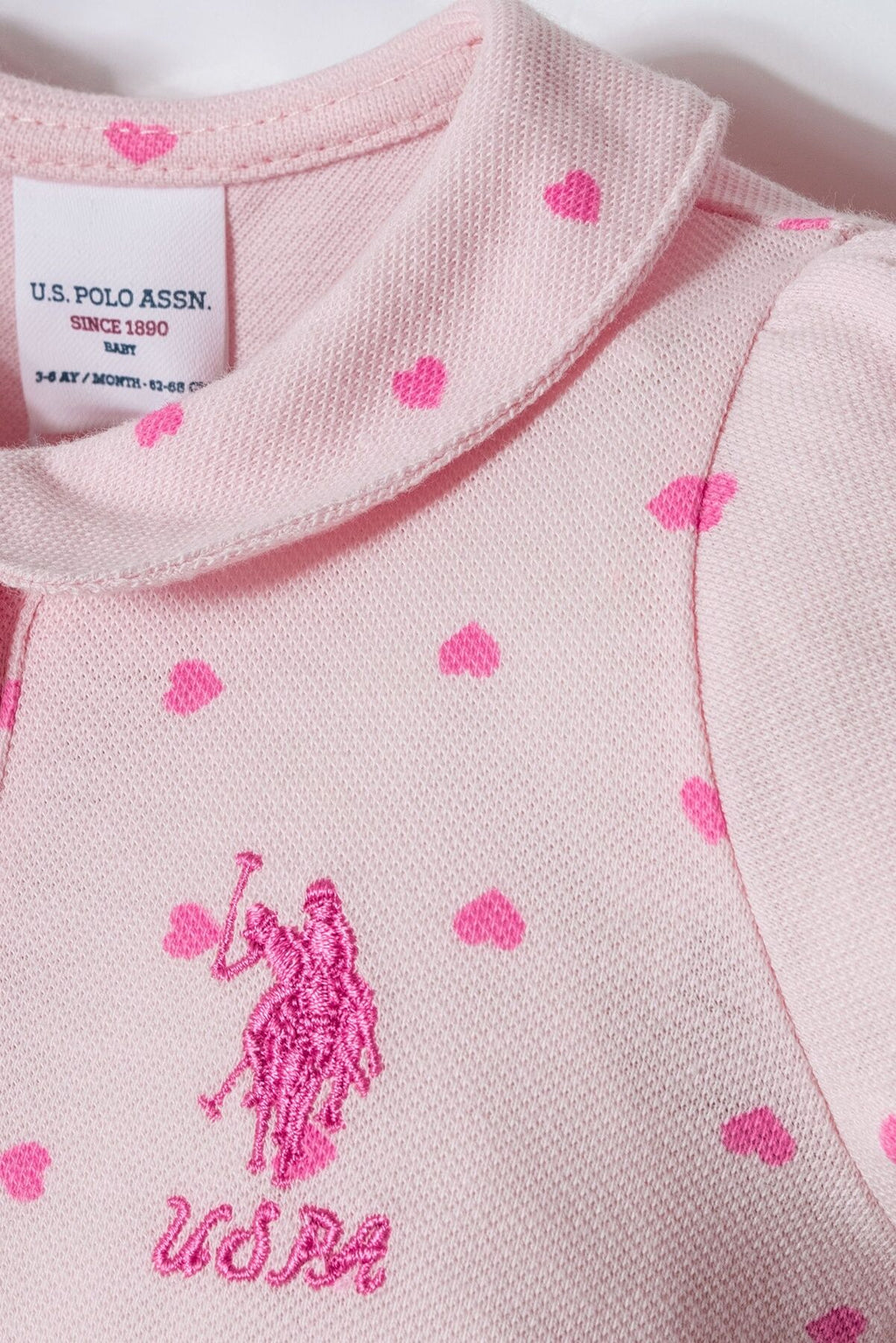 U.S. Polo Assn. Kız Bebek Polo Yaka Nakışlı Yazlık Regular Fit Pembe Tulum USB3030-C-V1