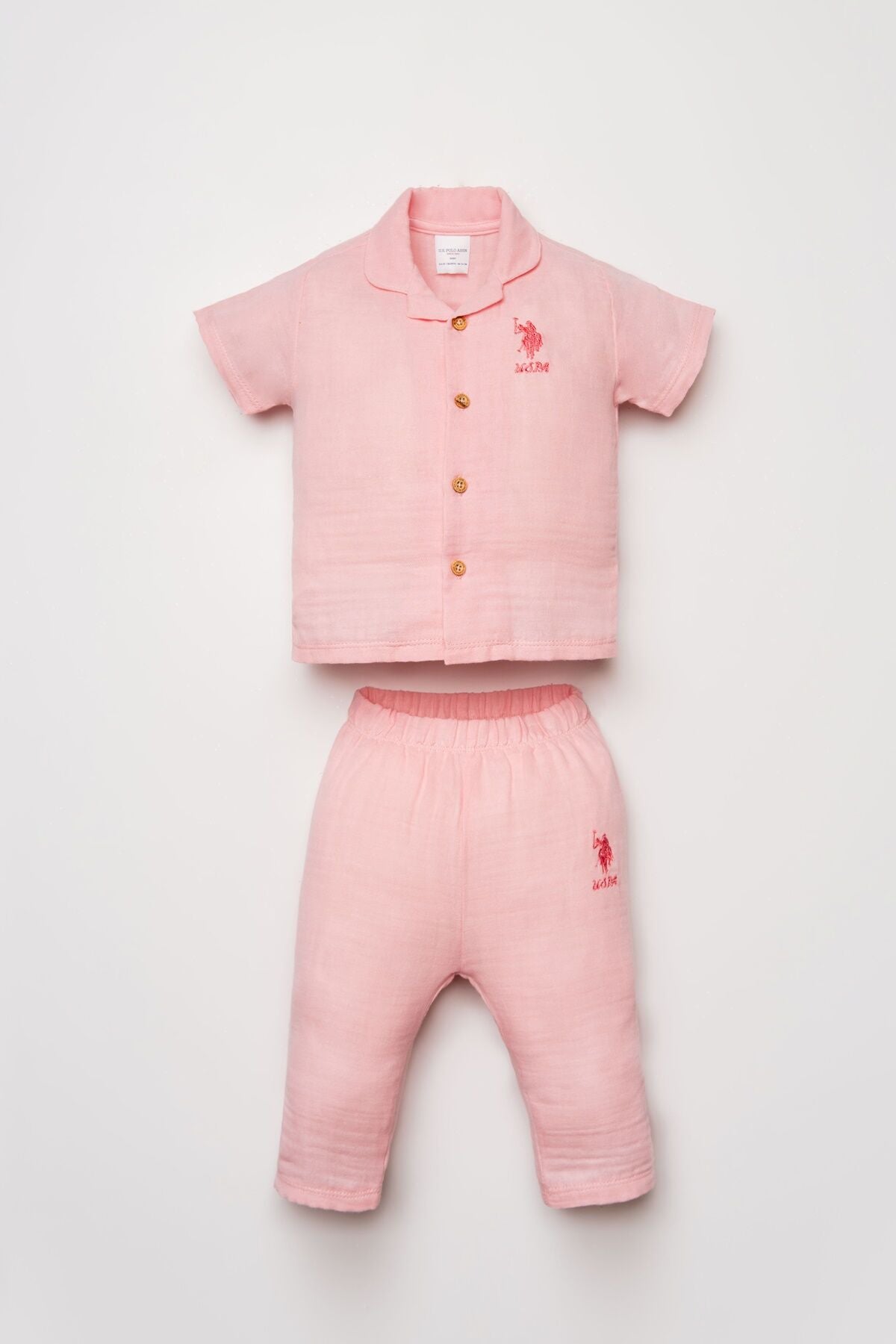 U.S. Polo Assn. Kız Bebek Gömlek Yaka Nakışlı Yazlık Regular Fit Pembe Pijama Takımı USB2978-C-V4 Ürün ana görseli
