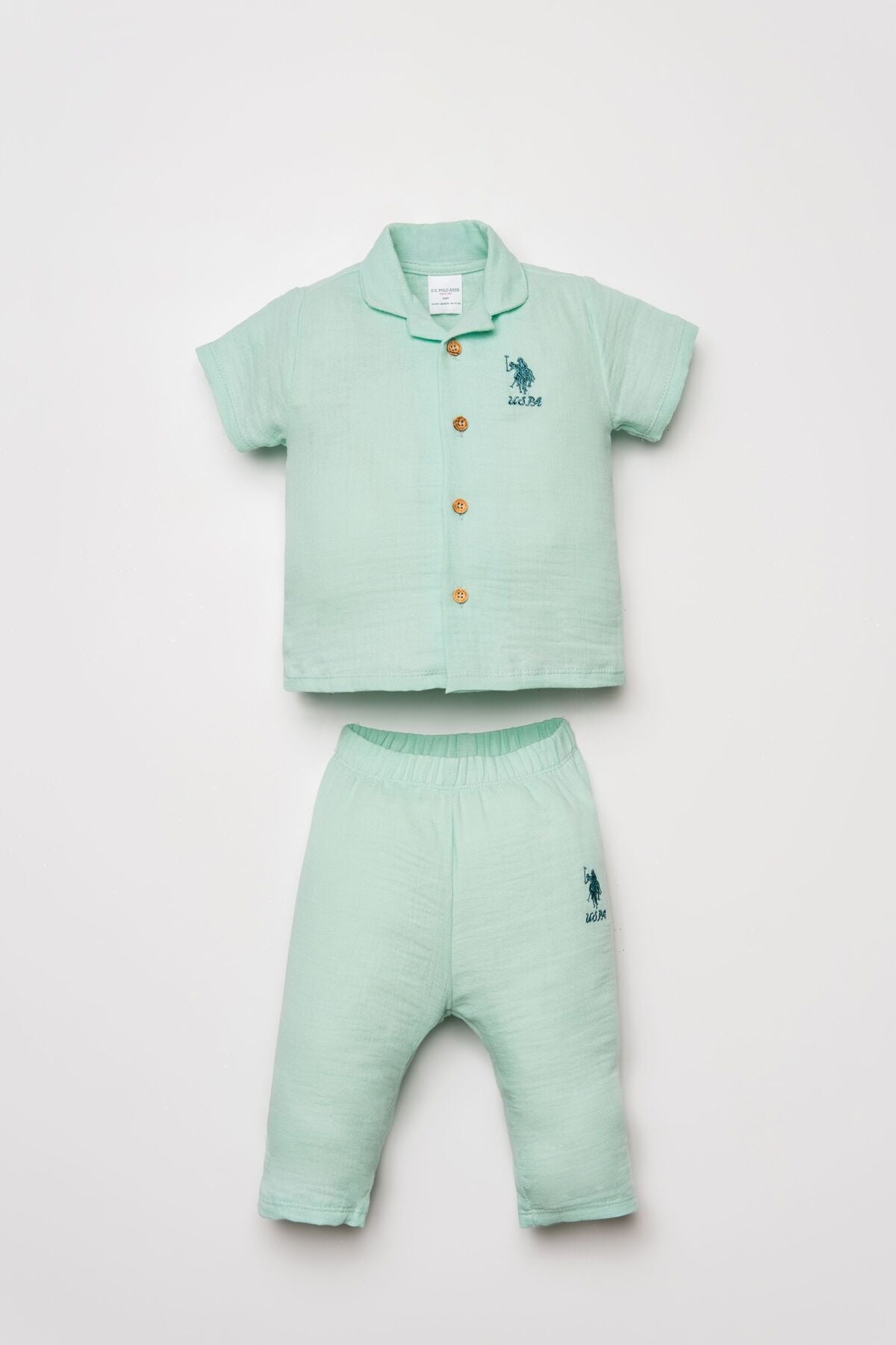 U.S. Polo Assn. Kız Bebek Gömlek Yaka Nakışlı Yazlık Regular Fit Yeşil Pijama Takımı USB2978-C-V3 Ürün ana görseli