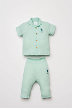 U.S. Polo Assn. Kız Bebek Gömlek Yaka Nakışlı Yazlık Regular Fit Yeşil Pijama Takımı USB2978-C-V3