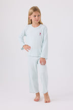 U.S. Polo Assn. Kız Çocuk Bisiklet Yaka Pigment Baskılı Kışlık Regular Fit Mavi Pijama Takımı US1986-C-V4