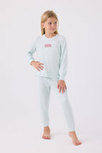 U.S. Polo Assn. Kız Çocuk Bisiklet Yaka Pigment Baskılı Kışlık Regular Fit Mavi Pijama Takımı US1987-C-V4