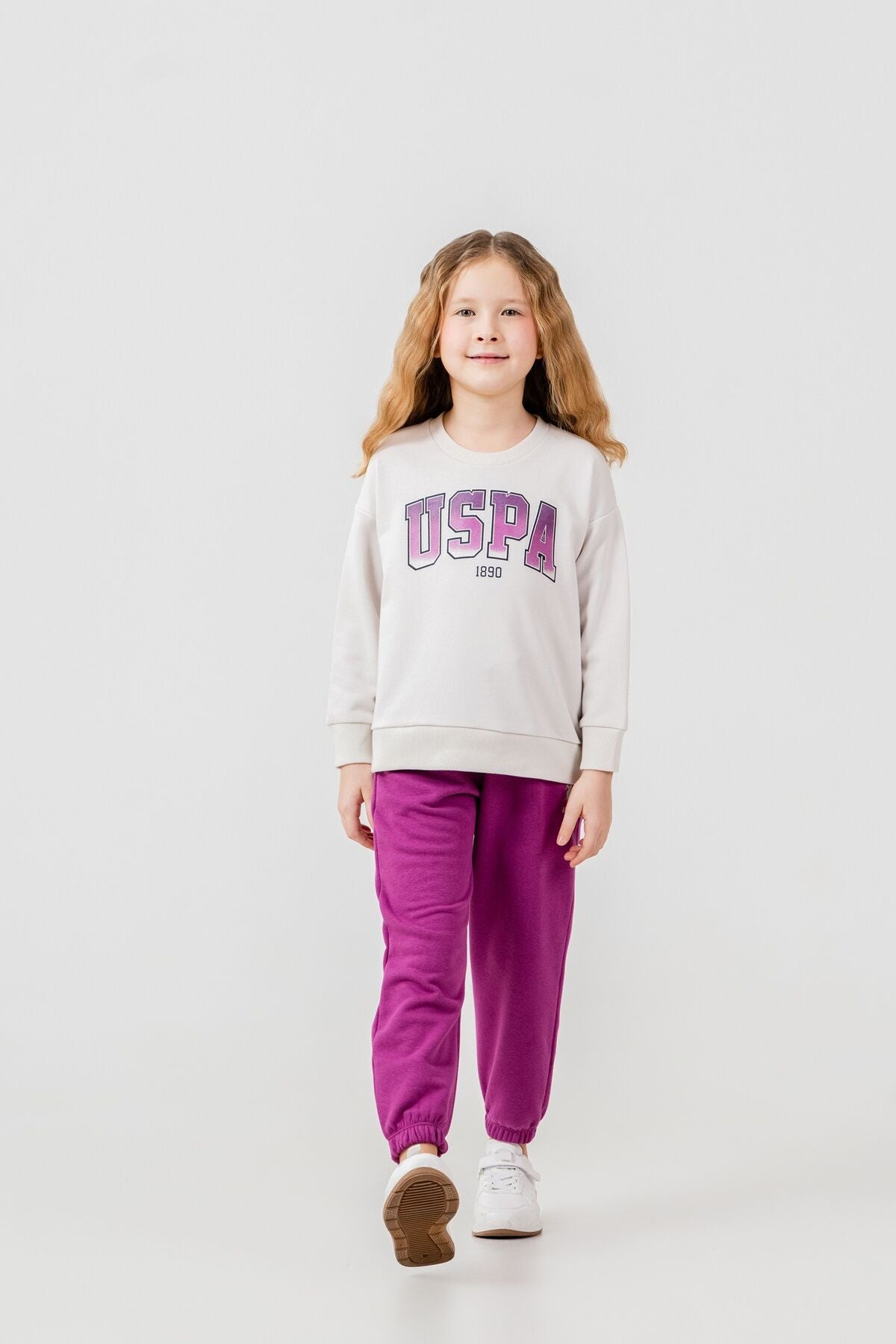 U.S. Polo Assn. Kız Çocuk Baskılı Beyaz Uzun Kol Eşofman Takımı US2701-C-V1 Ürün ana görseli