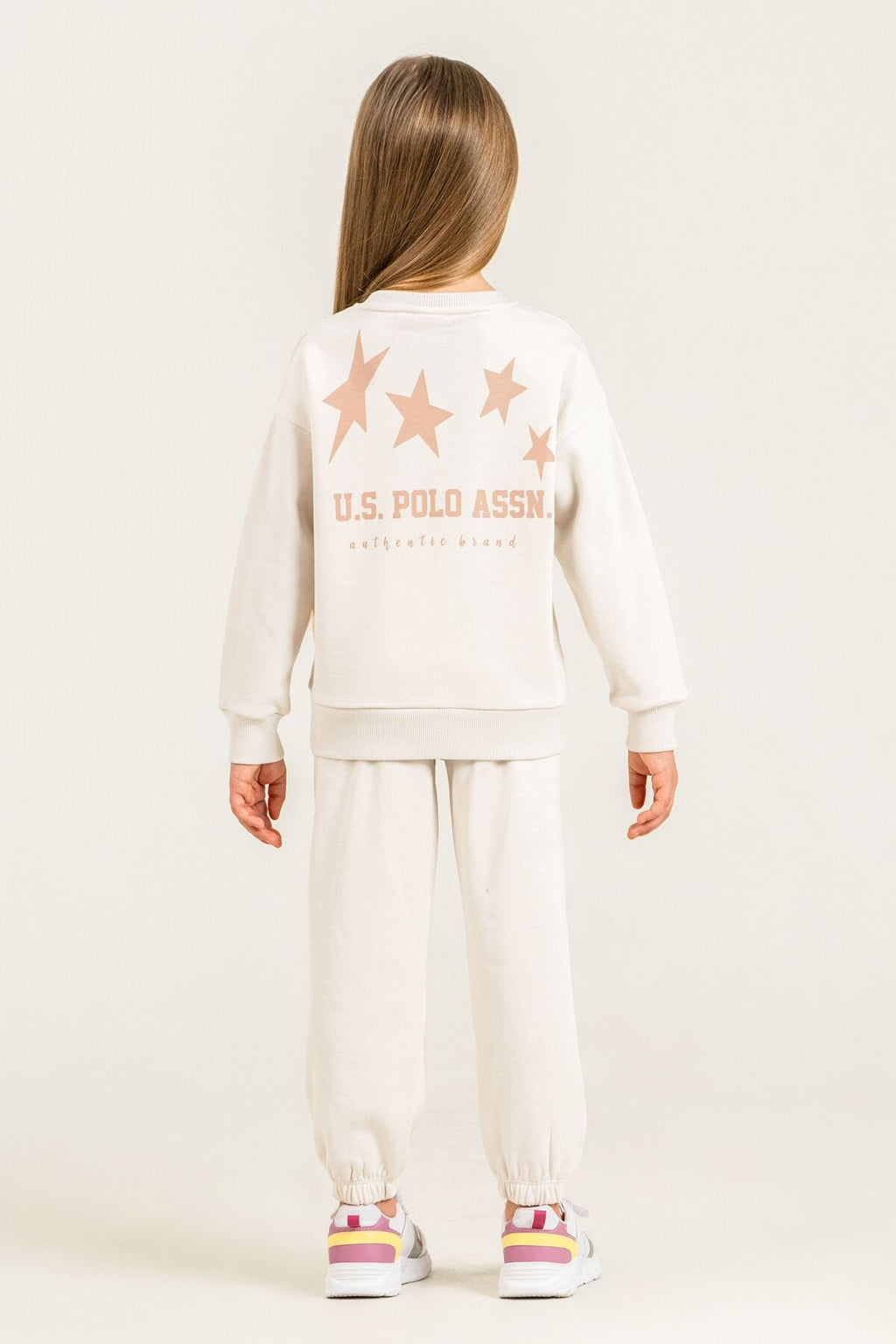 U.S. Polo Assn. Kız Çocuk Baskılı Beyaz Uzun Kol Eşofman Takımı US2716-C-V1