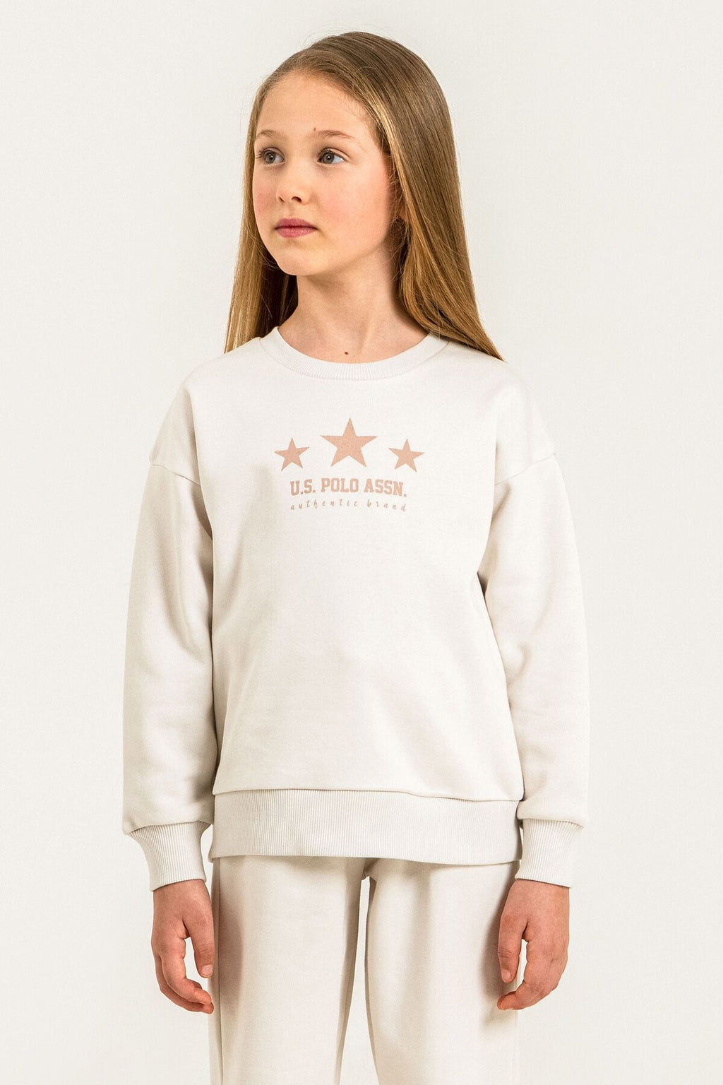 U.S. Polo Assn. Kız Çocuk Baskılı Beyaz Uzun Kol Eşofman Takımı US2716-C-V1