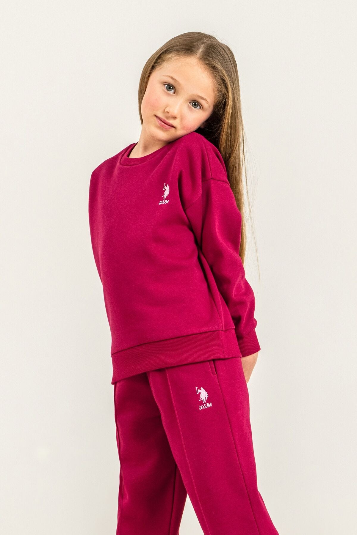 U.S. Polo Assn. Kız Çocuk Baskılı Bordo Uzun Kol Eşofman Takımı US2707-C-V2