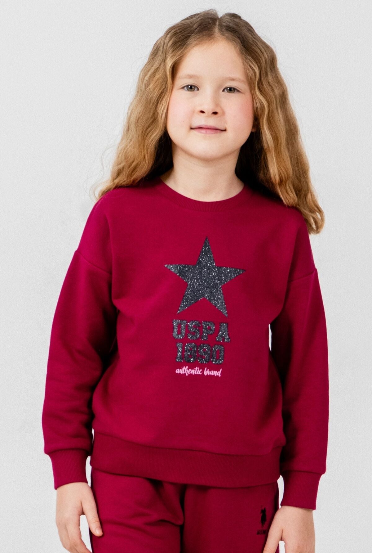 U.S. Polo Assn. Kız Çocuk Baskılı Bordo Uzun Kol Eşofman Takımı US2719-C-V4