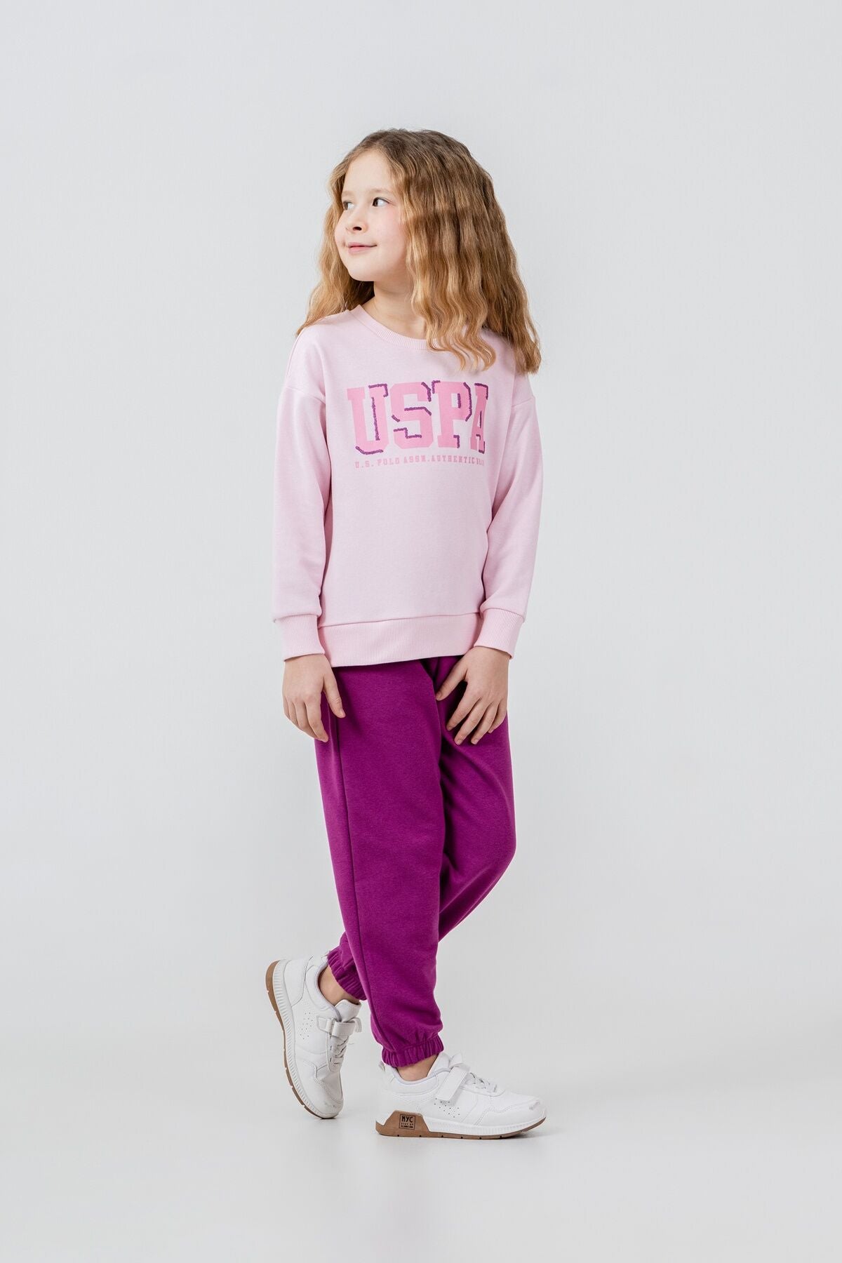 U.S. Polo Assn. Kız Çocuk Baskılı Pembe Uzun Kol Eşofman Takımı US2706-C-V1