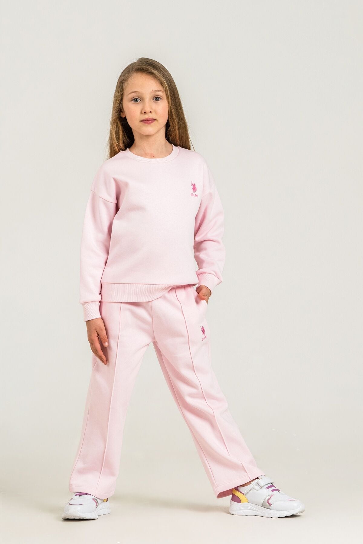 U.S. Polo Assn. Kız Çocuk Baskılı Pembe Uzun Kol Eşofman Takımı US2707-C-V1