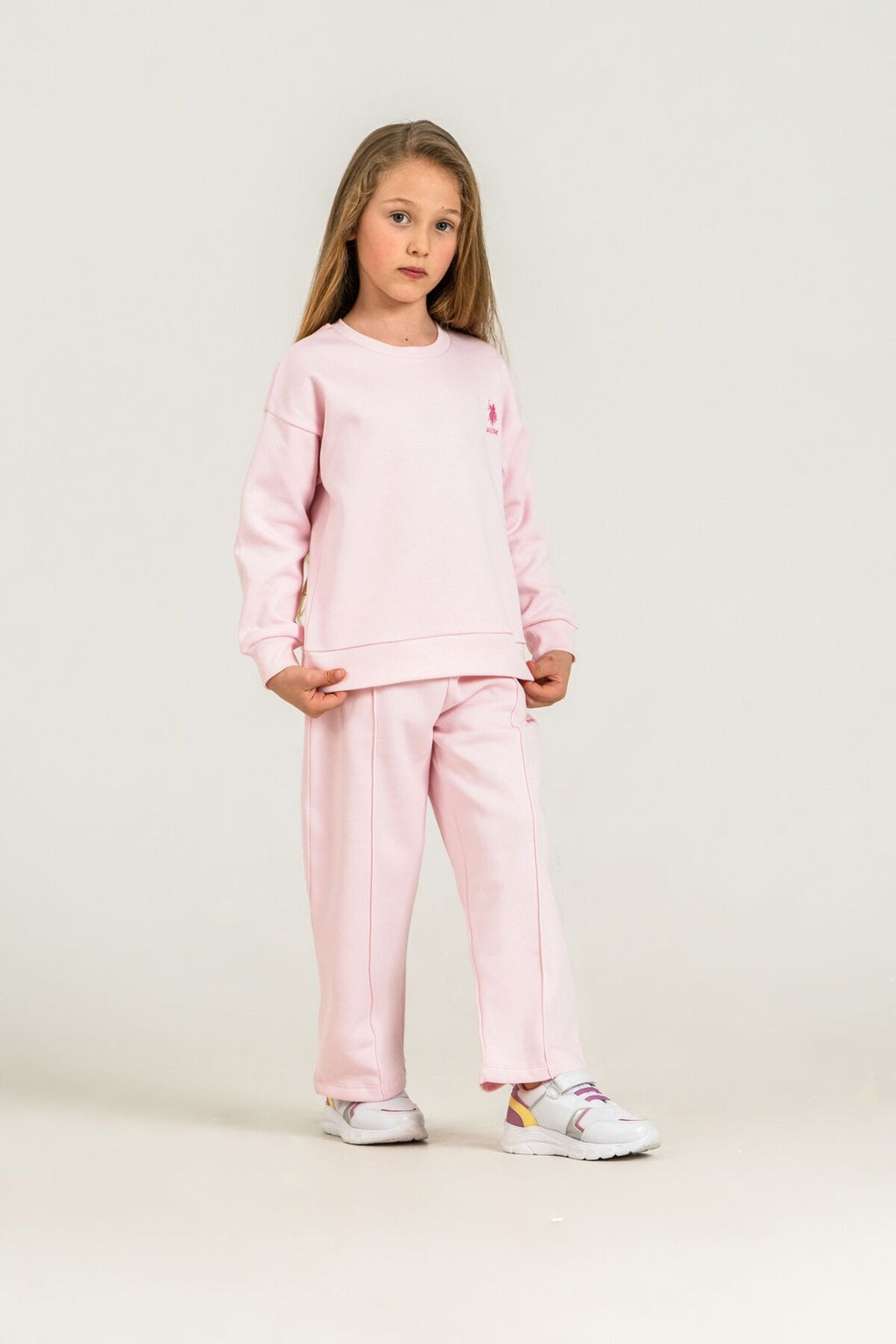 U.S. Polo Assn. Kız Çocuk Baskılı Pembe Uzun Kol Eşofman Takımı US2707-C-V1