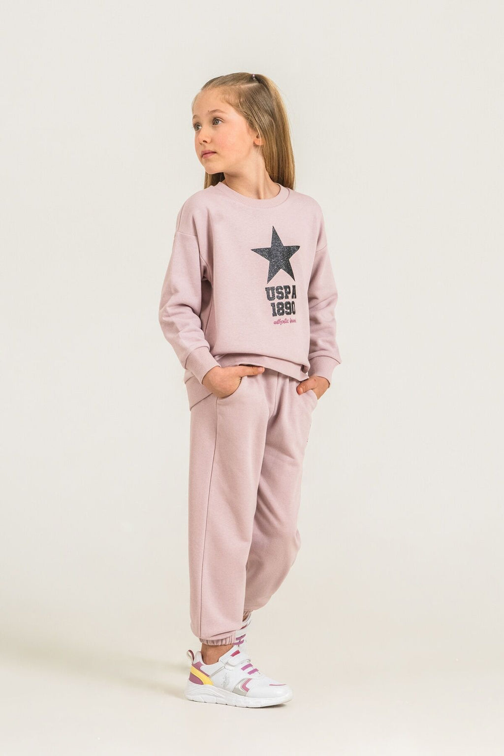 U.S. Polo Assn. Kız Çocuk Baskılı Pembe Uzun Kol Eşofman Takımı US2719-C-V2