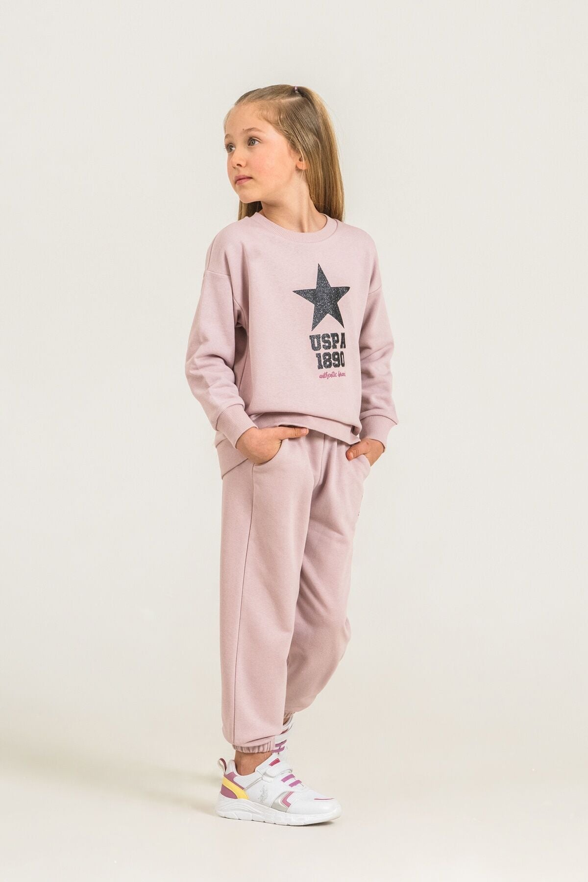 U.S. Polo Assn. Kız Çocuk Baskılı Pembe Uzun Kol Eşofman Takımı US2719-C-V2