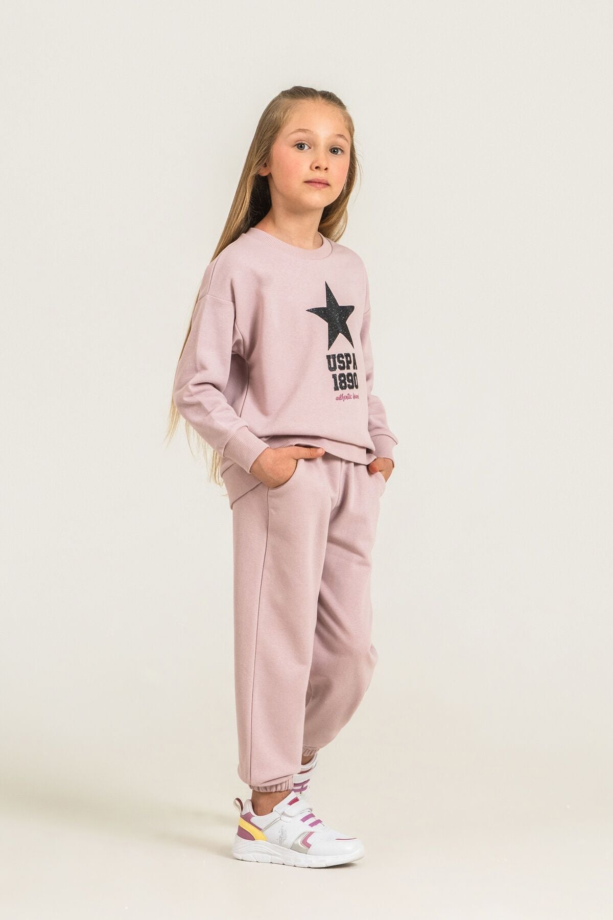 U.S. Polo Assn. Kız Çocuk Baskılı Pembe Uzun Kol Eşofman Takımı US2719-C-V2