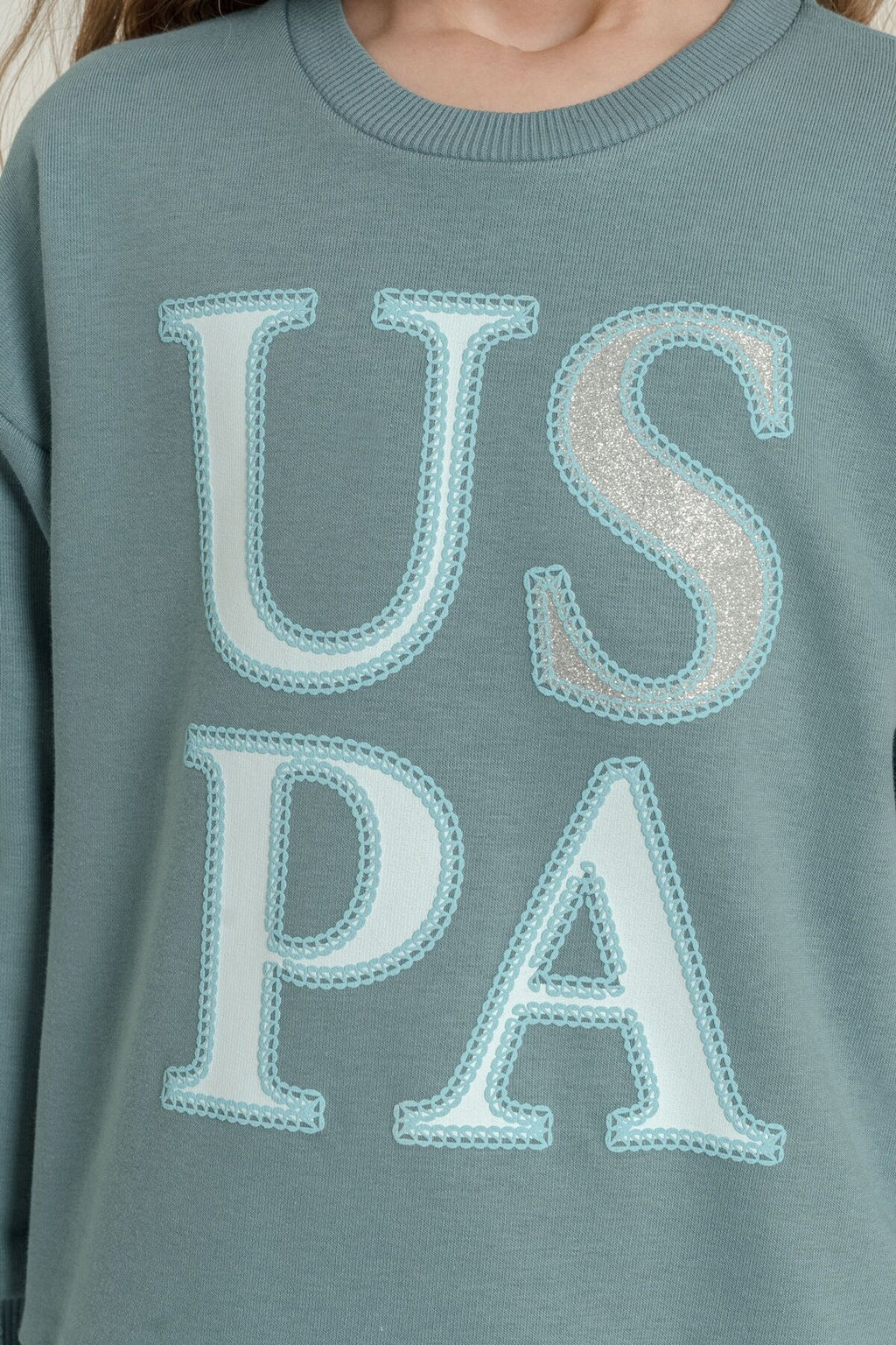U.S. Polo Assn. Kız Çocuk Baskılı Yeşil Uzun Kol Eşofman Takımı US2712-C-V3