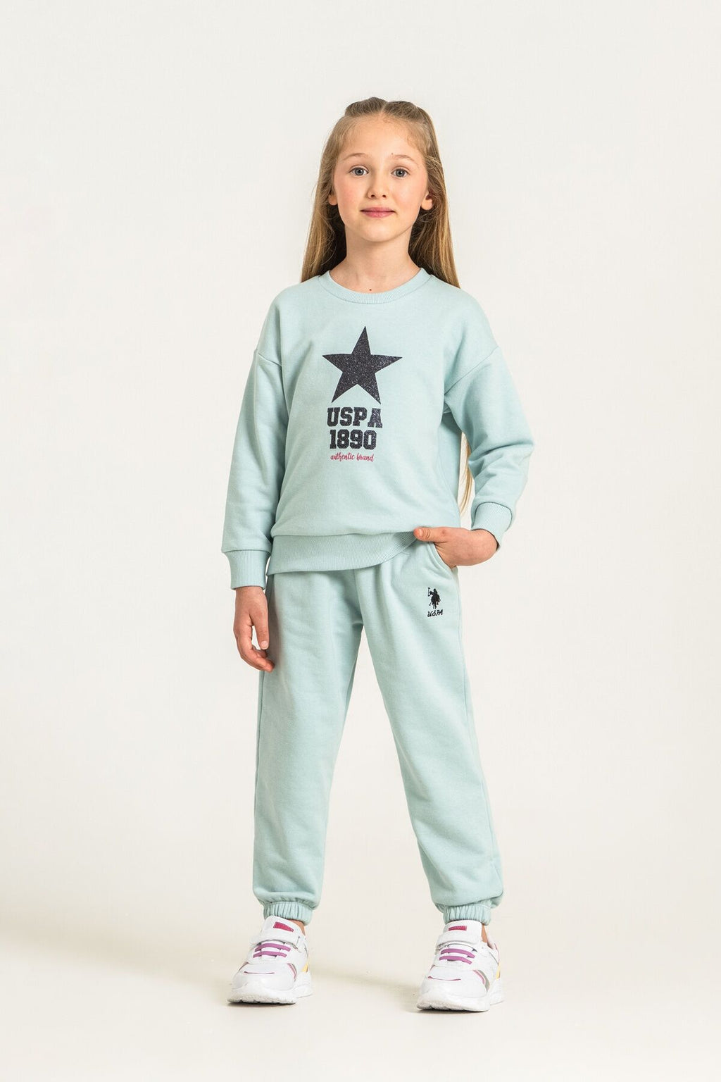 U.S. Polo Assn. Kız Çocuk Baskılı Yeşil Uzun Kol Eşofman Takımı US2719-C-V3