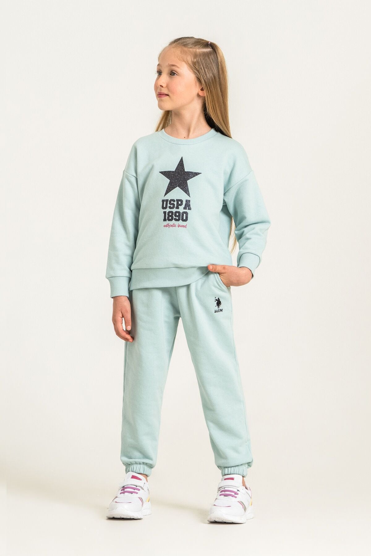 U.S. Polo Assn. Kız Çocuk Baskılı Yeşil Uzun Kol Eşofman Takımı US2719-C-V3