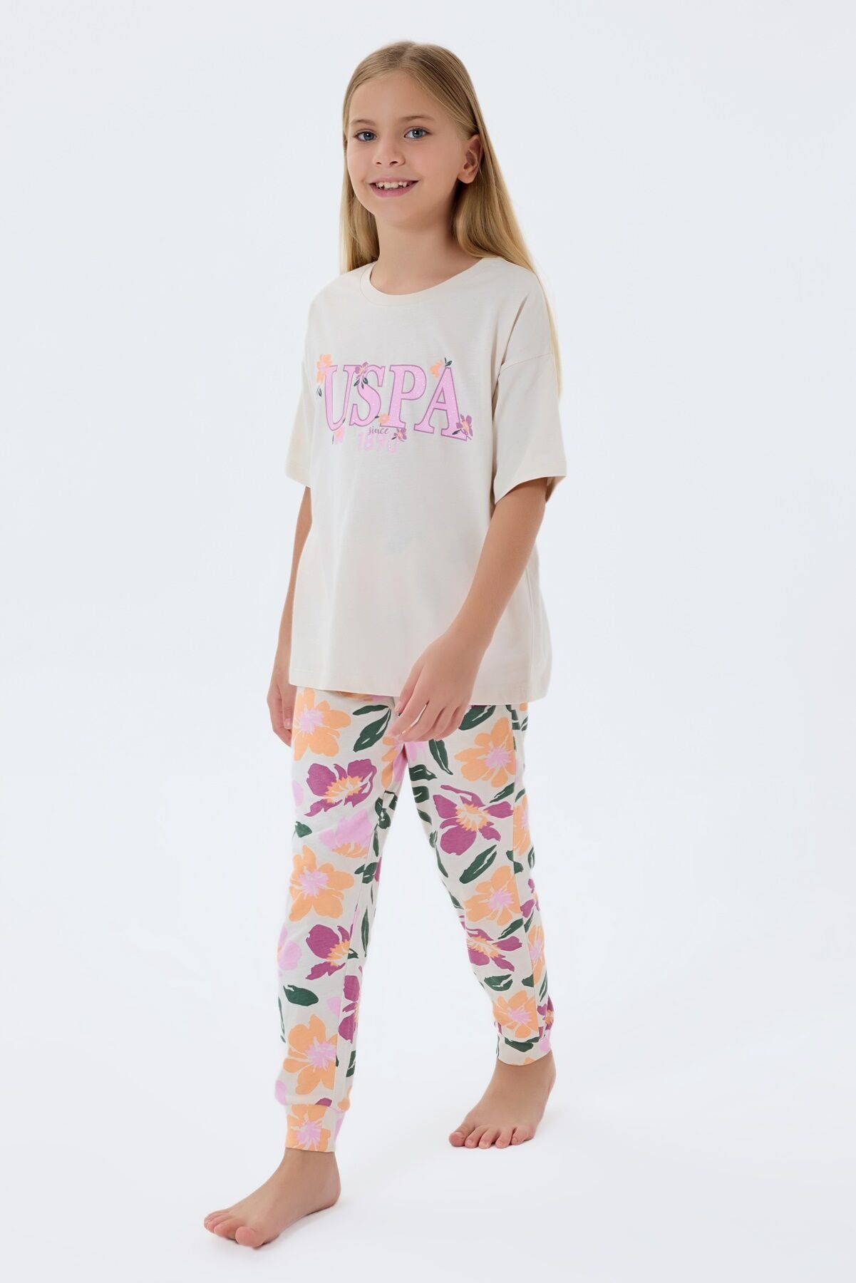 U.S. Polo Assn Kız Çocuk Beyaz Pijama Takım Ürün ikincil görseli