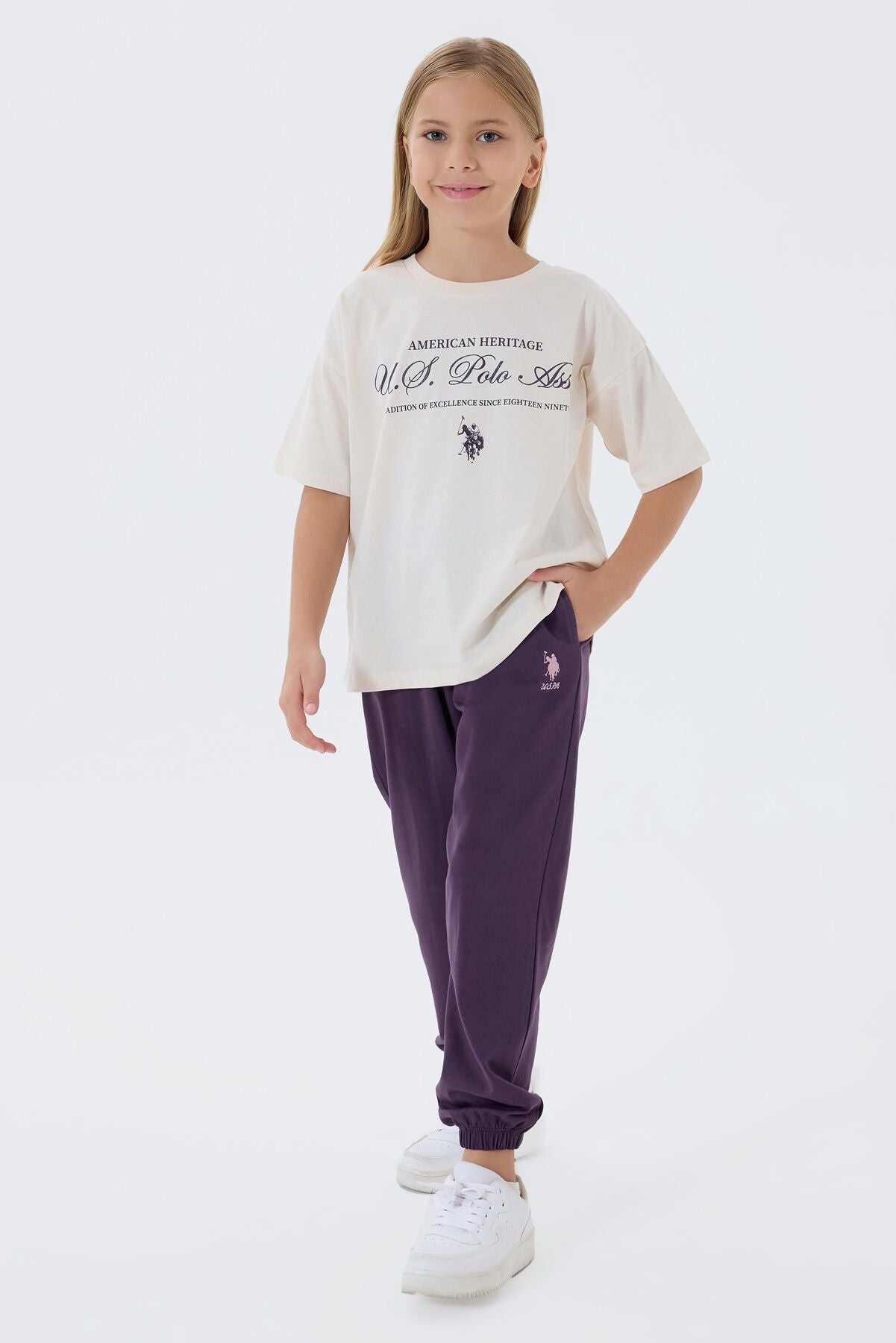 U.S. Polo Assn. Kız Çocuk Bisiklet Yaka Nakışlı Yazlık Regular Fit Beyaz Pijama Takımı US2502-C-V2 Ürün ana görseli