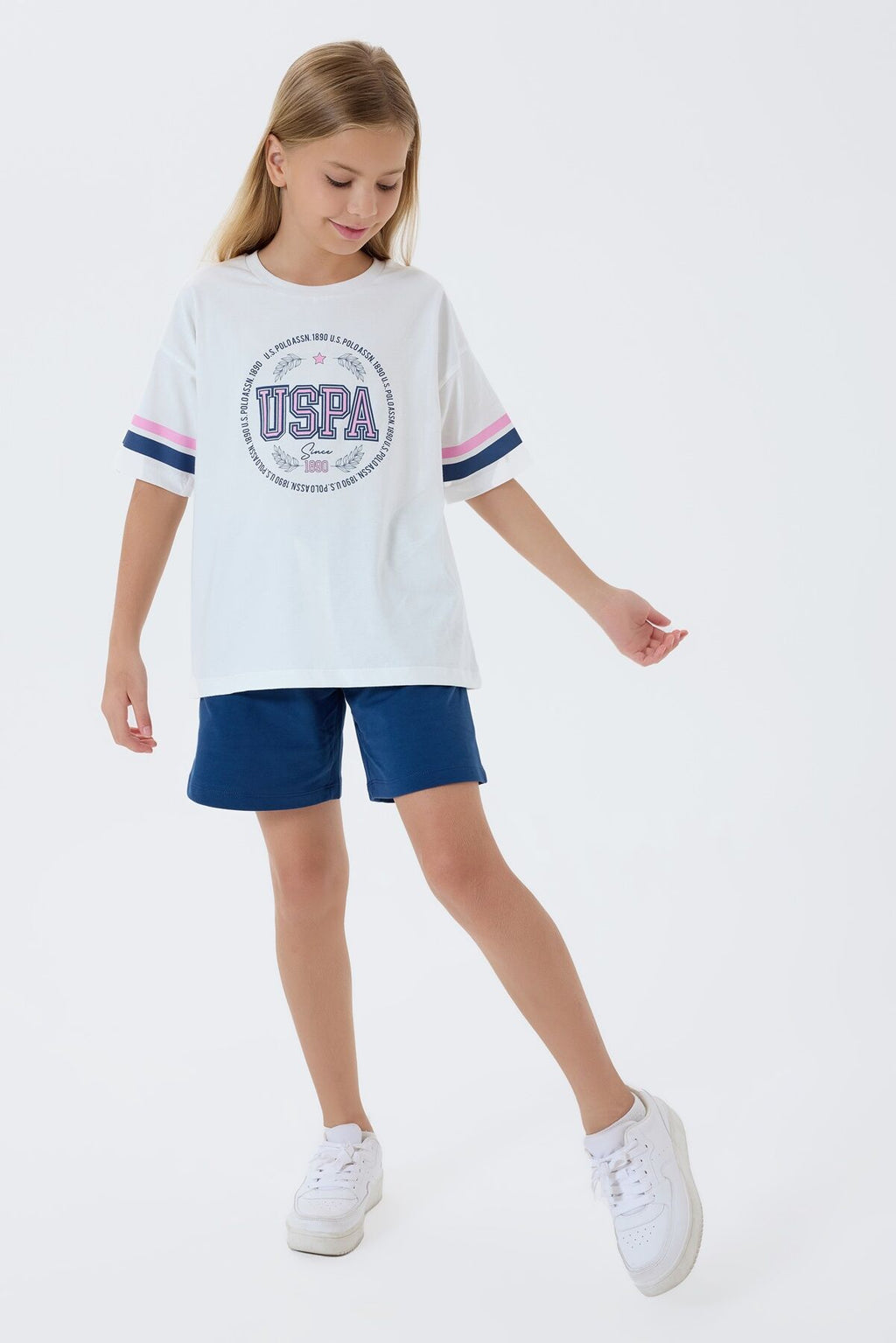 U.S. Polo Assn Kız Çocuk Beyaz Şort Takım