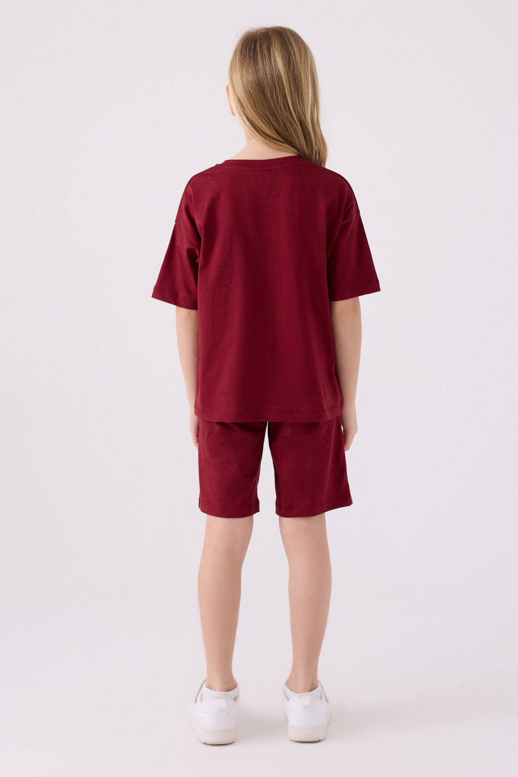 U.S. Polo Assn. Kız Çocuk Bisiklet Yaka Sargı Nakışlı Yazlık Regular Fit Bordo Bermuda Takım US1848-C-V22