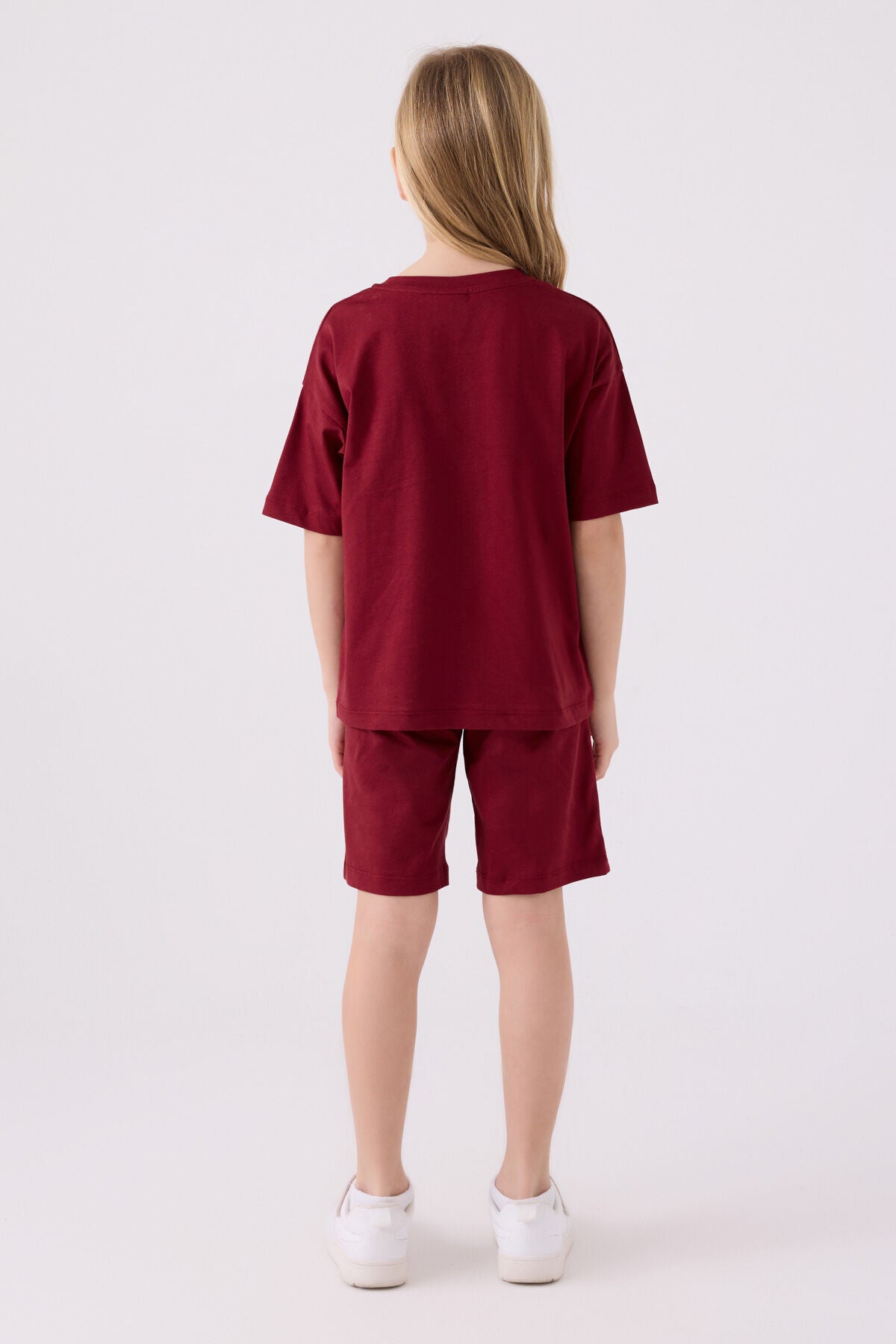 U.S. Polo Assn. Kız Çocuk Bisiklet Yaka Sargı Nakışlı Yazlık Regular Fit Bordo Bermuda Takım US1848-C-V22