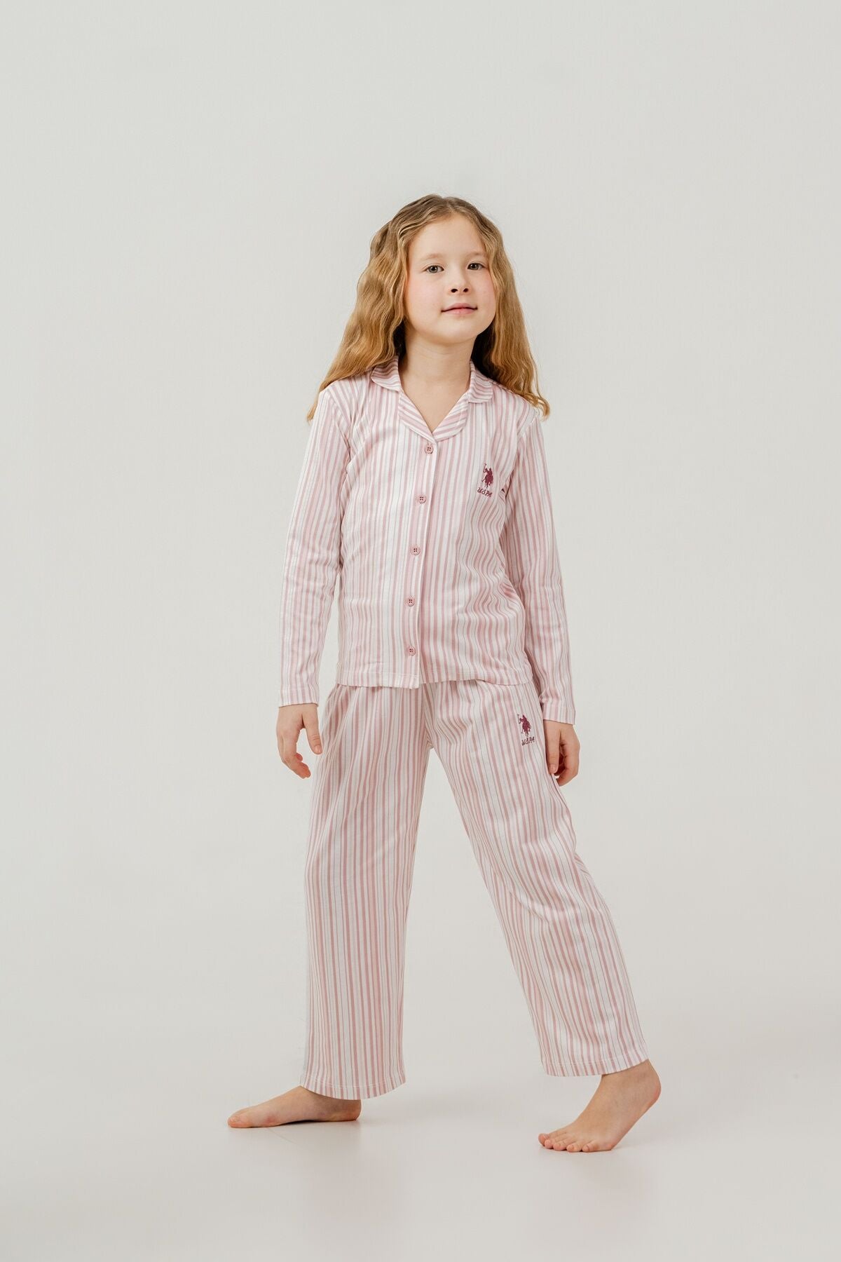 U.S. Polo Assn. Kız Çocuk Gömlek Pijama Takımı Nakışlı Krem Uzun Kol Pijama Takımı US2728-C-V1 Ürün ana görseli