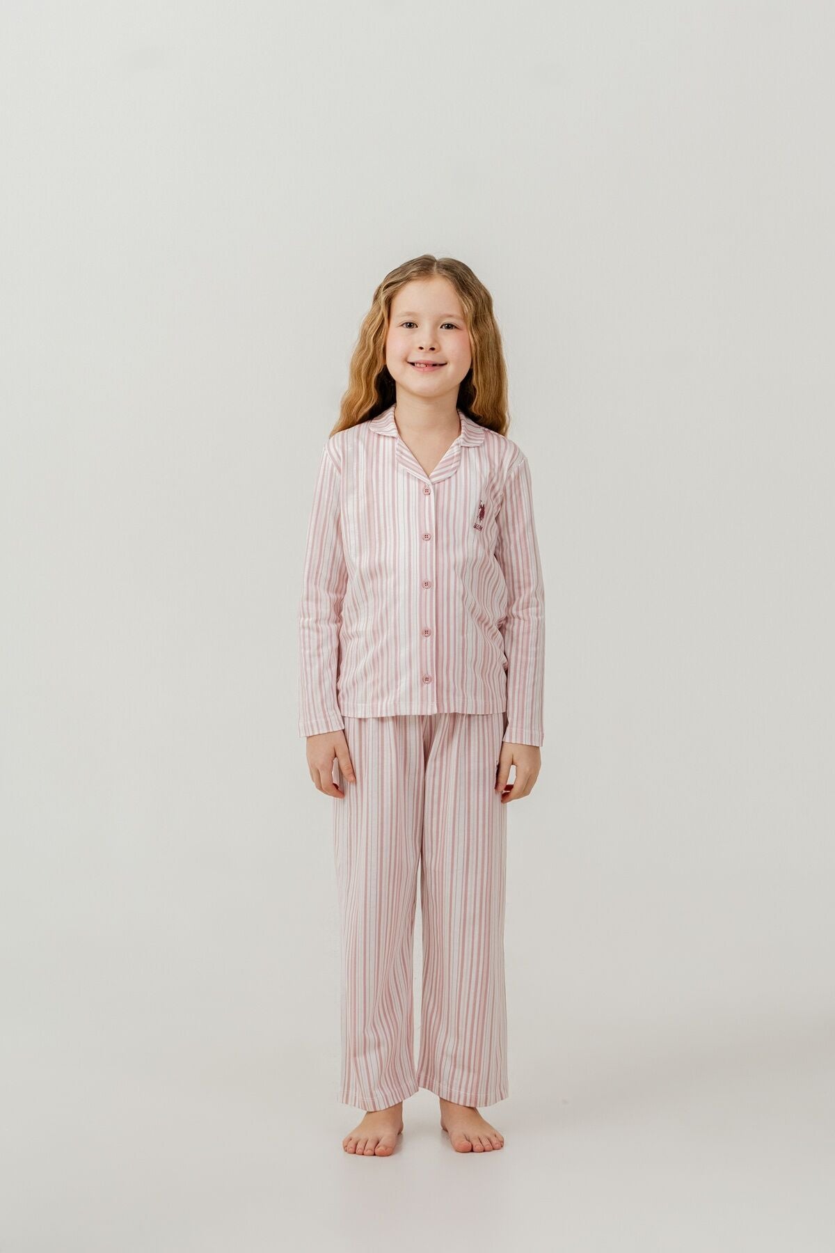 U.S. Polo Assn. Kız Çocuk Gömlek Pijama Takımı Nakışlı Krem Uzun Kol Pijama Takımı US2728-C-V1 Ürün ikincil görseli
