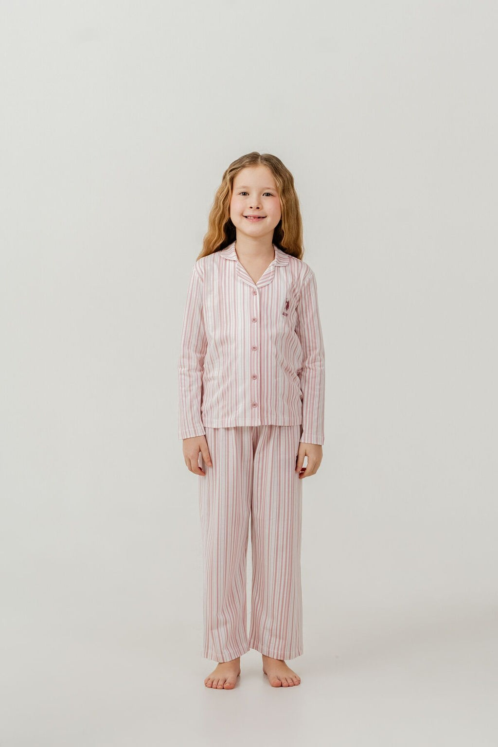 U.S. Polo Assn. Kız Çocuk Gömlek Pijama Takımı Nakışlı Krem Uzun Kol Pijama Takımı US2728-C-V1