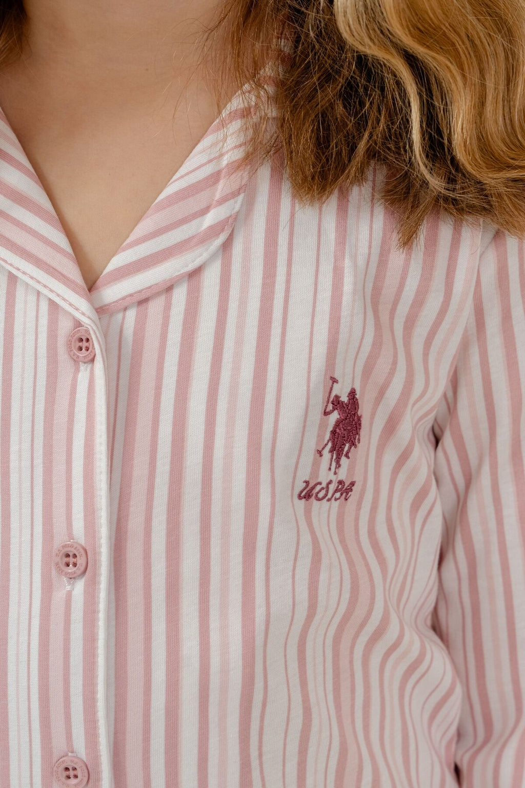 U.S. Polo Assn. Kız Çocuk Gömlek Pijama Takımı Nakışlı Krem Uzun Kol Pijama Takımı US2728-C-V1