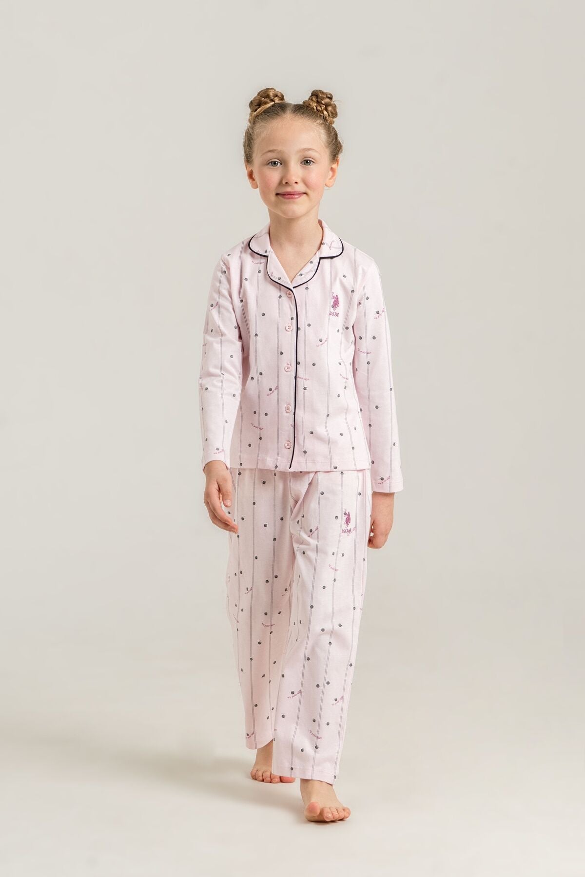 U.S. Polo Assn. Kız Çocuk Gömlek Pijama Takımı Nakışlı Pembe Uzun Kol Pijama Takımı US2726-C-V2 Ürün ana görseli
