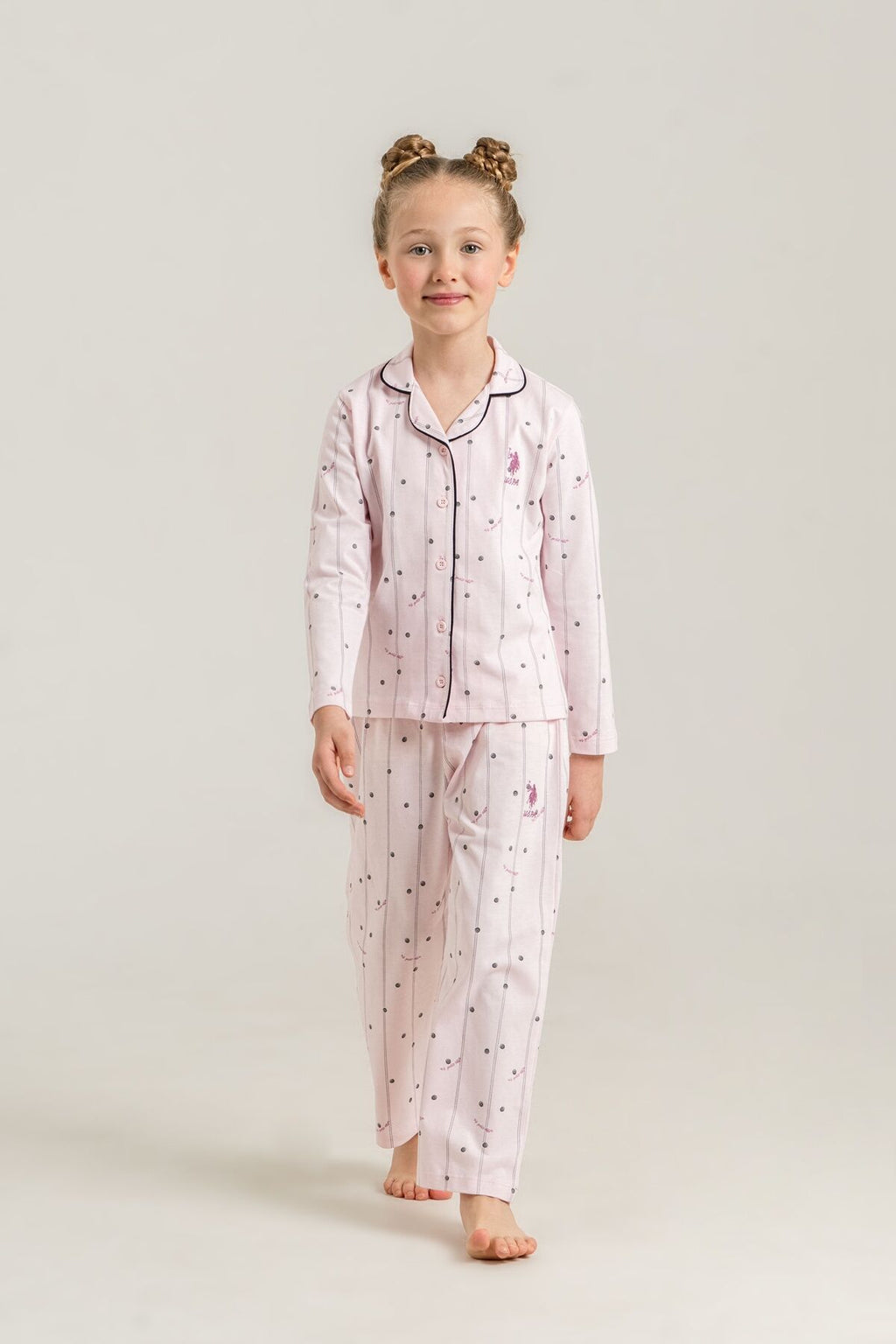 U.S. Polo Assn. Kız Çocuk Gömlek Pijama Takımı Nakışlı Pembe Uzun Kol Pijama Takımı US2726-C-V2