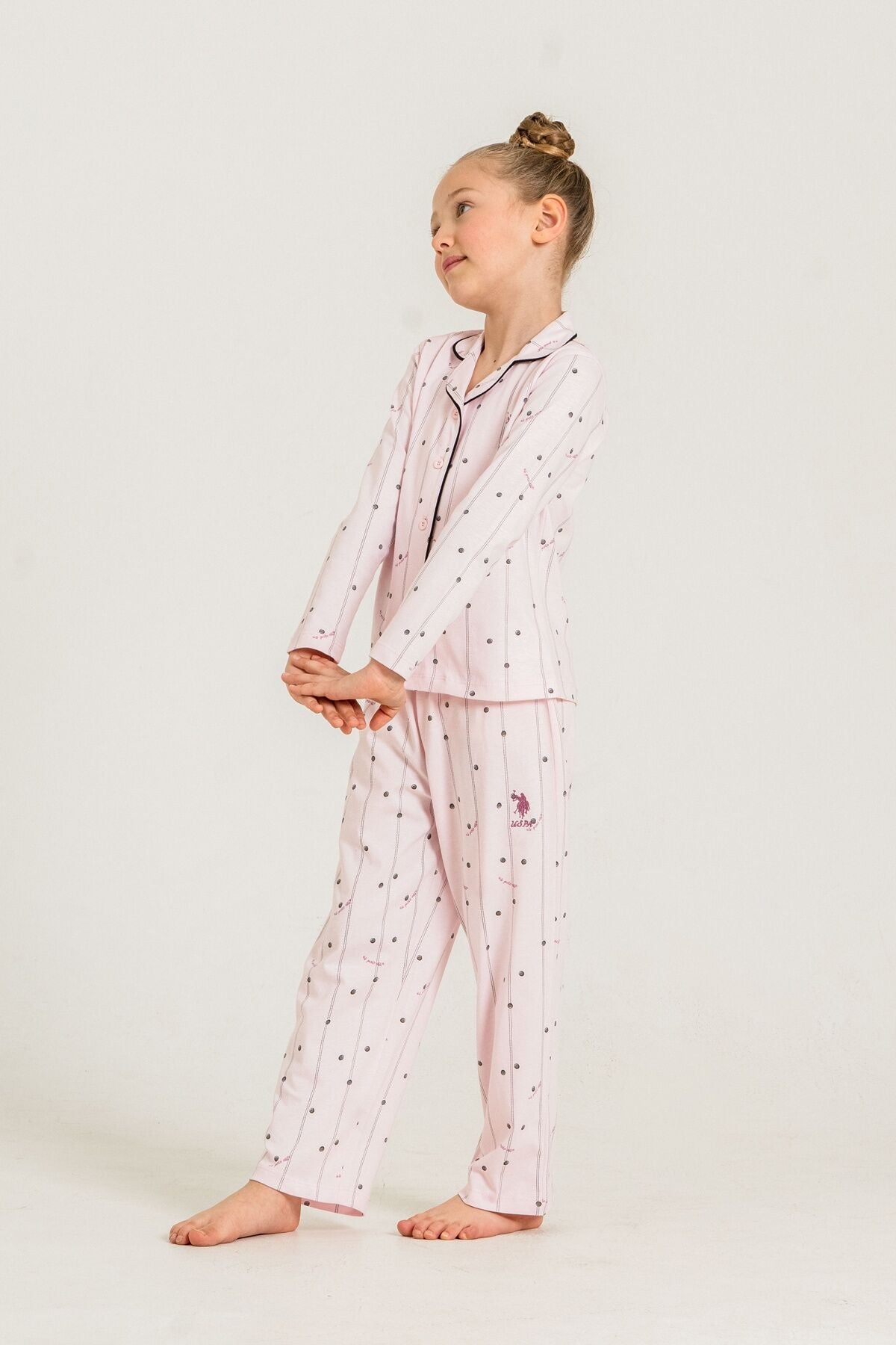 U.S. Polo Assn. Kız Çocuk Gömlek Pijama Takımı Nakışlı Pembe Uzun Kol Pijama Takımı US2726-C-V2 Ürün ikincil görseli