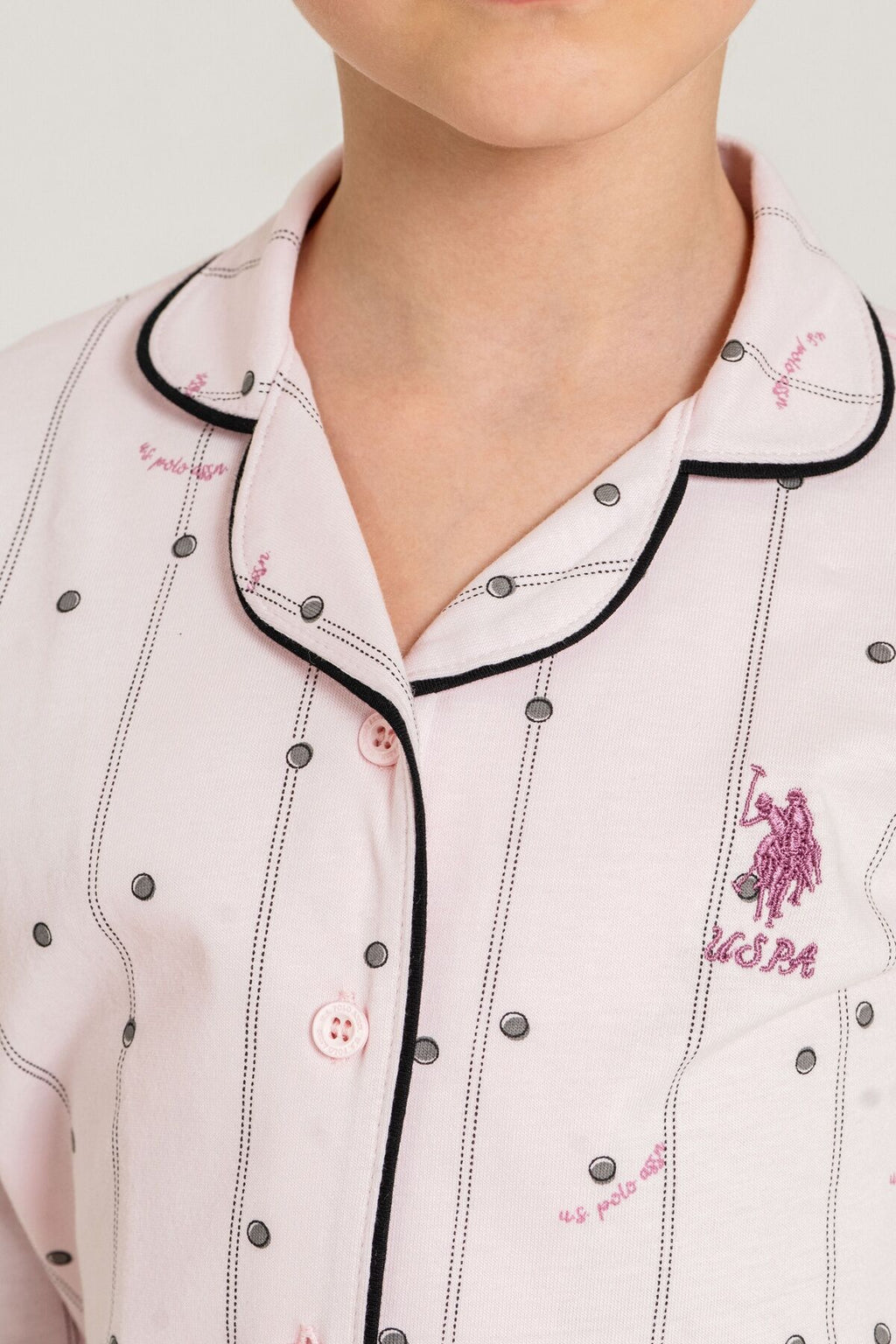 U.S. Polo Assn. Kız Çocuk Gömlek Pijama Takımı Nakışlı Pembe Uzun Kol Pijama Takımı US2726-C-V2