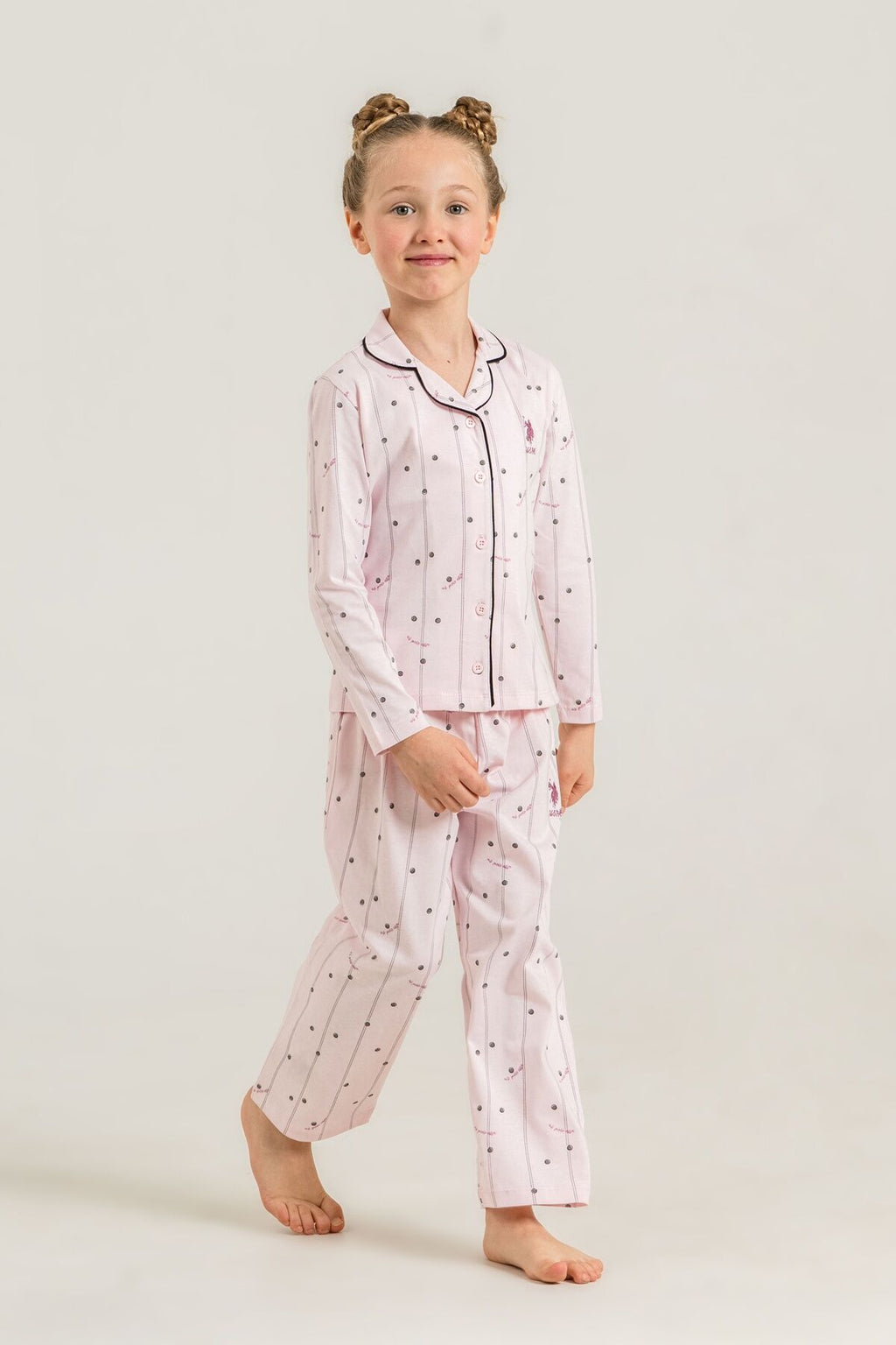 U.S. Polo Assn. Kız Çocuk Gömlek Pijama Takımı Nakışlı Pembe Uzun Kol Pijama Takımı US2726-C-V2